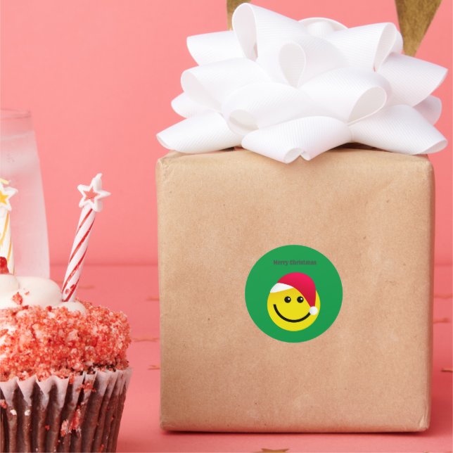 Merry Christmas Santa Hat Emoji Classic Round Stic Sticker (Party)