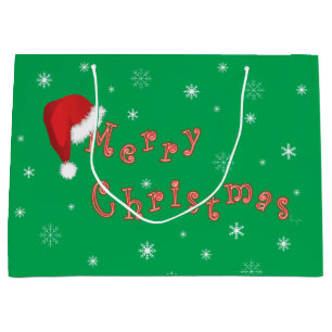 Merry Christmas Santa Hat Green Large Gift Bag