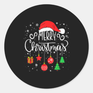 Merry Christmas Santa Hat Lights Funny Xmas Family Classic Round Sticker