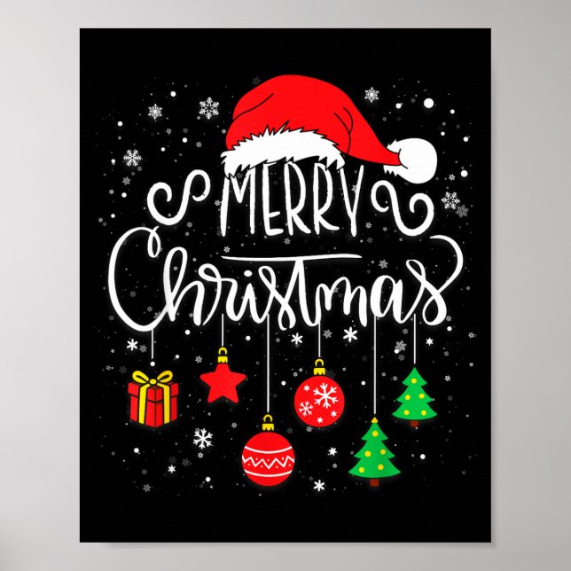 Merry Christmas Santa Hat Lights Funny Xmas Family Poster (Front)