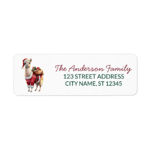 Merry Christmas Santa Hat Llama  Return Address La Label