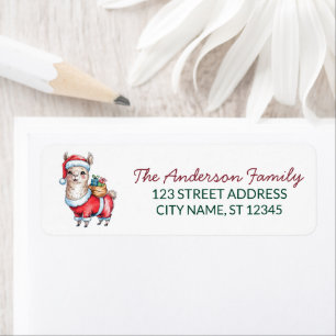 Merry Christmas Santa Hat Llama  Return Address Label