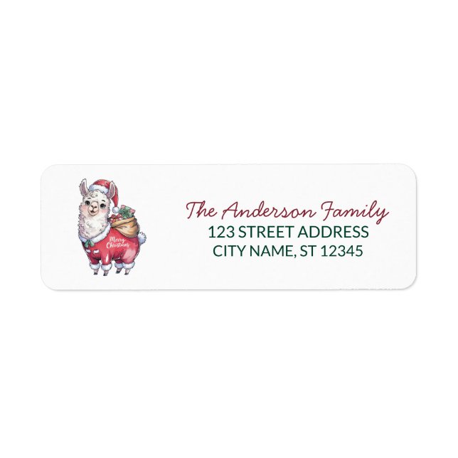 Merry Christmas Santa Hat Llama  Return Address Label (Front)