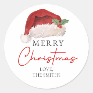 Merry Christmas Santa Hat Mistletoe Classic Round Sticker