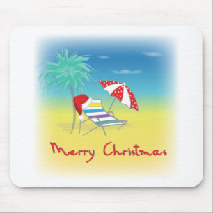 Merry Christmas, Santa Hat, Palm Tree, Beach Mouse Pad