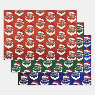 Merry Christmas Santa Hat Pattern Wrapping Paper Sheet