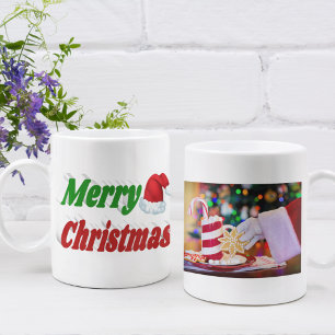 Merry Christmas Santa Hat photo typography Coffee Mug