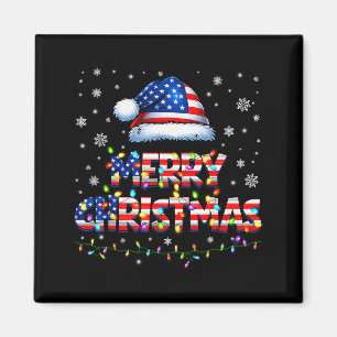 Merry Christmas Santa Hat Pjs Pajamas Us Flag Xmas Magnet