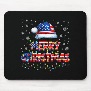 Merry Christmas Santa Hat Pjs Pajamas Us Flag Xmas Mouse Pad