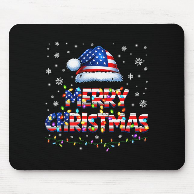 Merry Christmas Santa Hat Pjs Pajamas Us Flag Xmas Mouse Pad (Front)