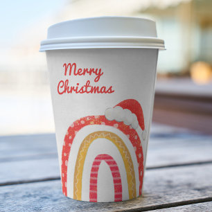 Merry Christmas Santa Hat Rainbow Modern Holiday Paper Cups