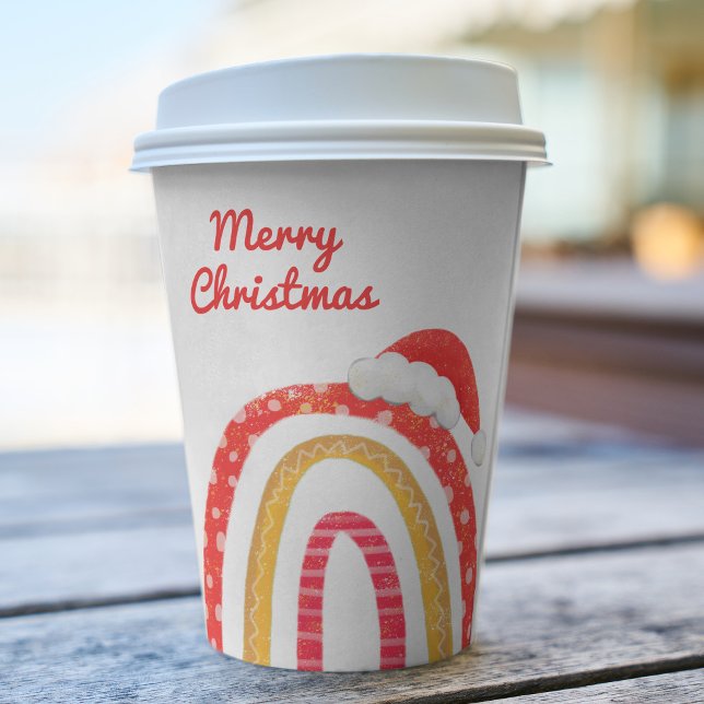 Merry Christmas Santa Hat Rainbow Modern Holiday Paper Cups (Creator Uploaded)