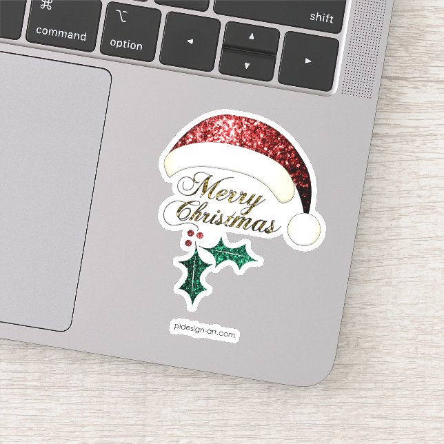 Merry Christmas Santa hat Red Gold Green Sparkles (Detail)