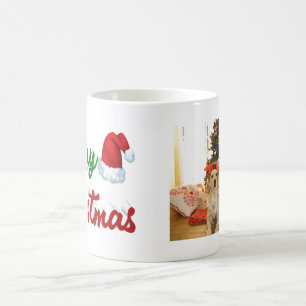 Merry Christmas Santa Hat red green photo script Coffee Mug