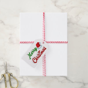 Merry Christmas Santa Hat red green script Gift Tags