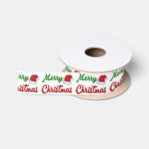 Merry Christmas Santa Hat red green script Satin Ribbon