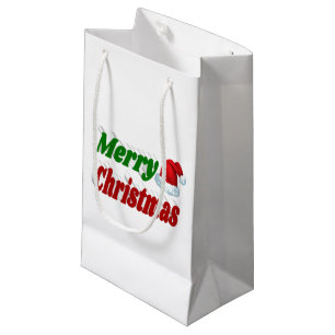 Merry Christmas Santa Hat red green typography Small Gift Bag