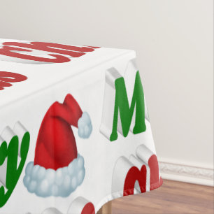 Merry Christmas Santa Hat red green typography Tablecloth