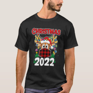 Merry Christmas Santa Hat Reindeer Red Plaid Match T-Shirt