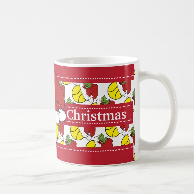 Merry Christmas Santa Hat Tennis Ball Coffee Mug (Right)
