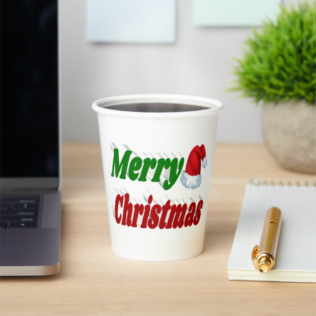 Merry Christmas Santa Hat typography  Paper Cups (Insitu)