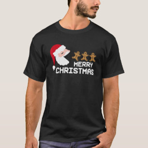Merry Christmas Santa Hat Video Gamer Gingerbread T-Shirt