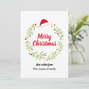 Merry Christmas Santa Hat Wreath Holiday Card