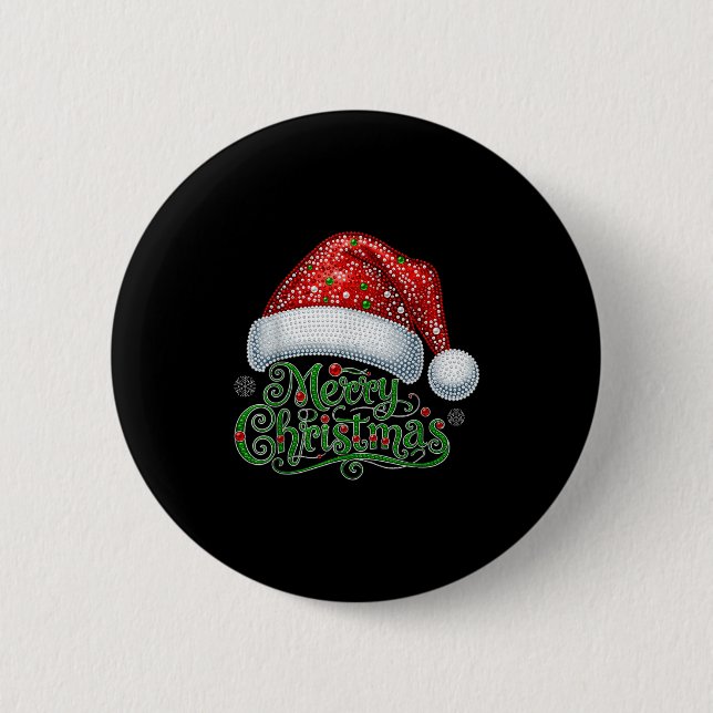 Merry Christmas Santa Hat Xmas Family Matching Paj 6 Cm Round Badge (Front)