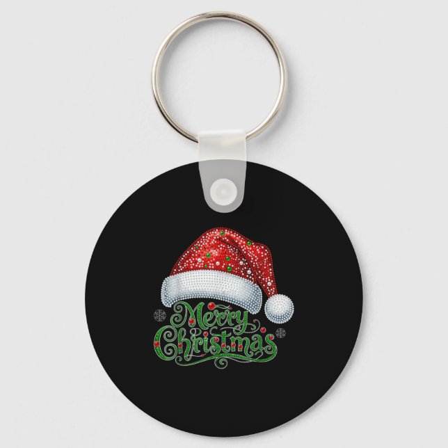 Merry Christmas Santa Hat Xmas Family Matching Paj Key Ring (Front)