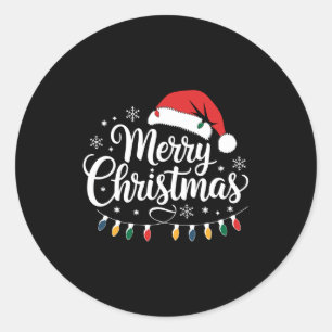 Merry Christmas Santa Hat Xmas Lights Red Family M Classic Round Sticker