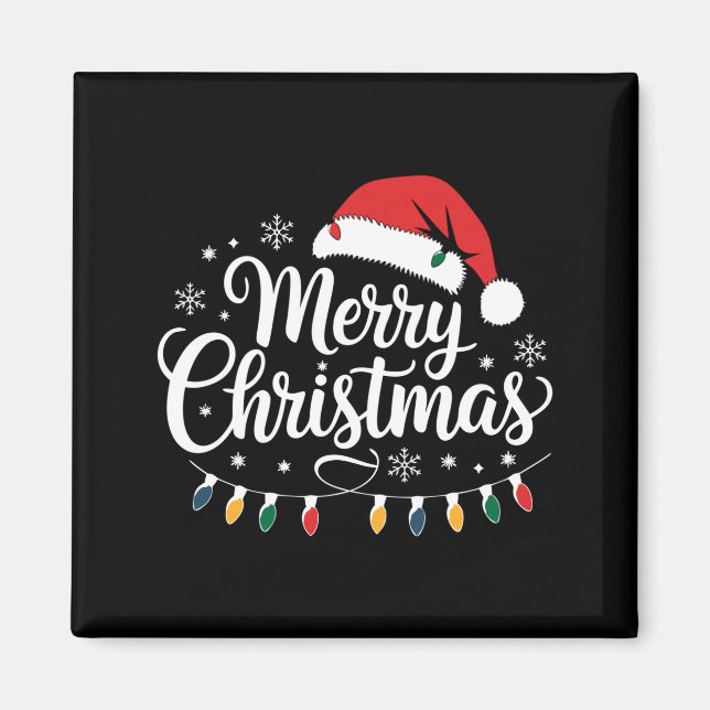 Merry Christmas Santa Hat Xmas Lights Red Family M Magnet (Front)