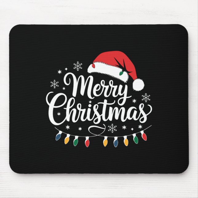 Merry Christmas Santa Hat Xmas Lights Red Family M Mouse Pad (Front)