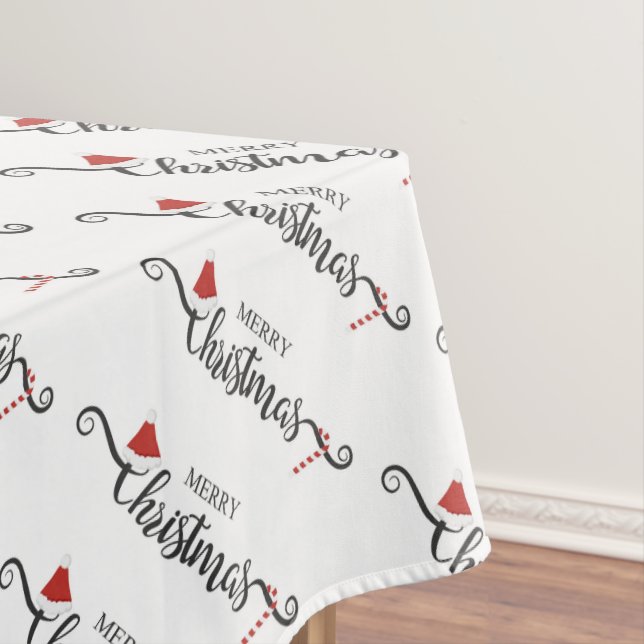 Merry Christmas Santa Hats and Candy Canes  Tablecloth (In Situ)
