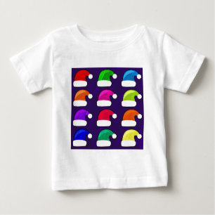 Merry Christmas Santa Hats Red Blue Purple Green Baby T-Shirt