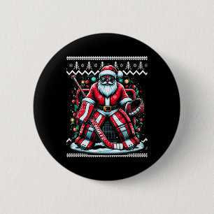 Merry Christmas Santa Hockey Goalie Ugly Christmas 6 Cm Round Badge