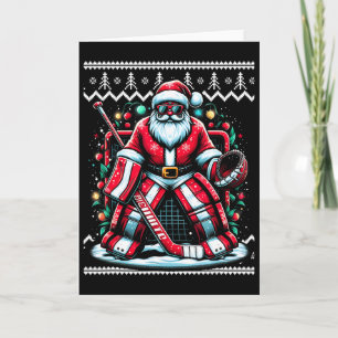 Merry Christmas Santa Hockey Goalie Ugly Christmas Card
