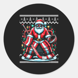 Merry Christmas Santa Hockey Goalie Ugly Christmas Classic Round Sticker