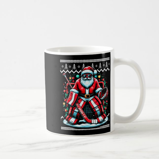 Merry Christmas Santa Hockey Goalie Ugly Christmas Coffee Mug (Right)