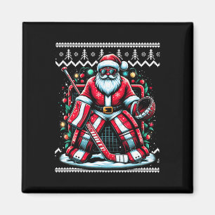 Merry Christmas Santa Hockey Goalie Ugly Christmas Magnet