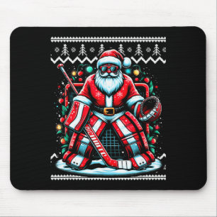 Merry Christmas Santa Hockey Goalie Ugly Christmas Mouse Pad