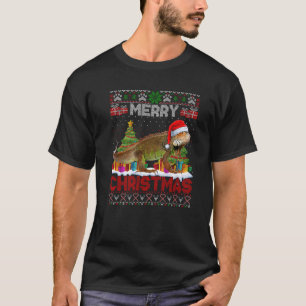 Merry Christmas Santa Iguana Xmas Tree Lights Ugly T-Shirt