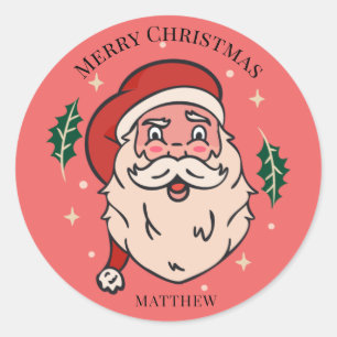 Merry Christmas Santa Illustration Add Name Classic Round Sticker