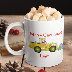 Merry Christmas Santa In Bulldozer Delivering Gift Coffee Mug