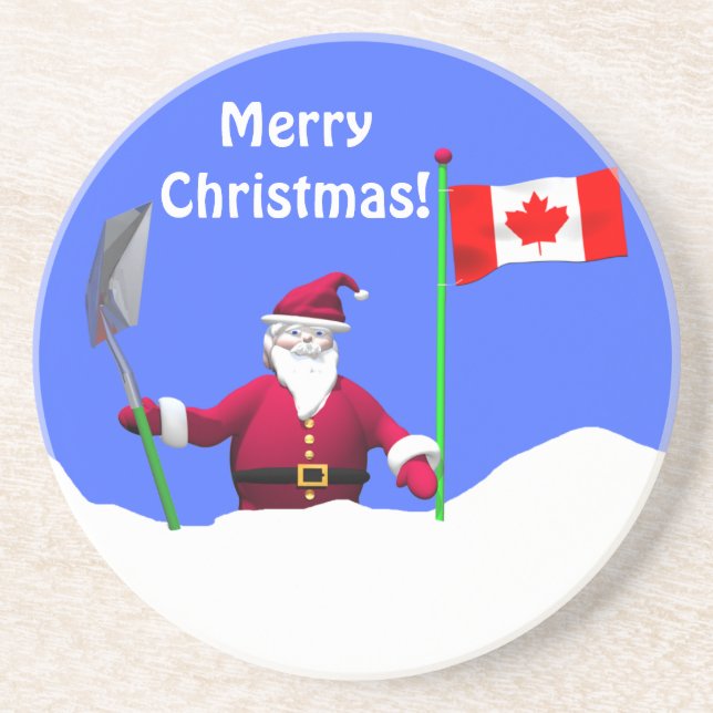 Merry Christmas Santa in Canada Coaster (Front)