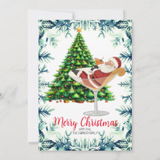 Merry Christmas Santa in Martini Glass Holiday Card