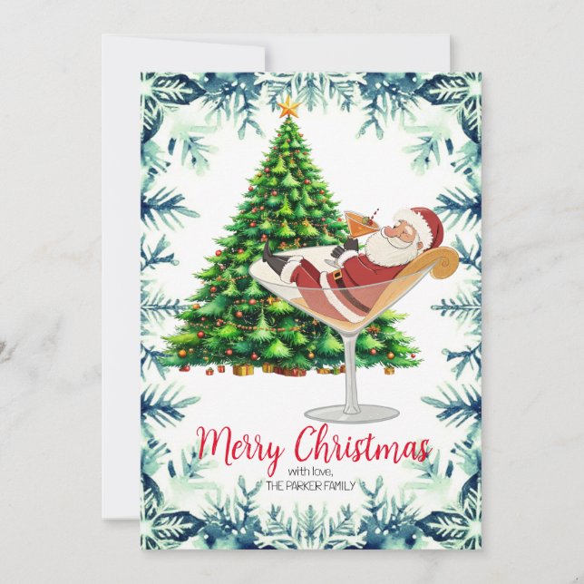 Merry Christmas Santa in Martini Glass Holiday Card (Front)