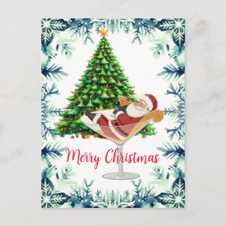 Merry Christmas Santa in Martini Glass Holiday Postcard