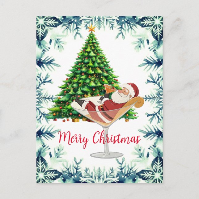 Merry Christmas Santa in Martini Glass Holiday Postcard (Front)