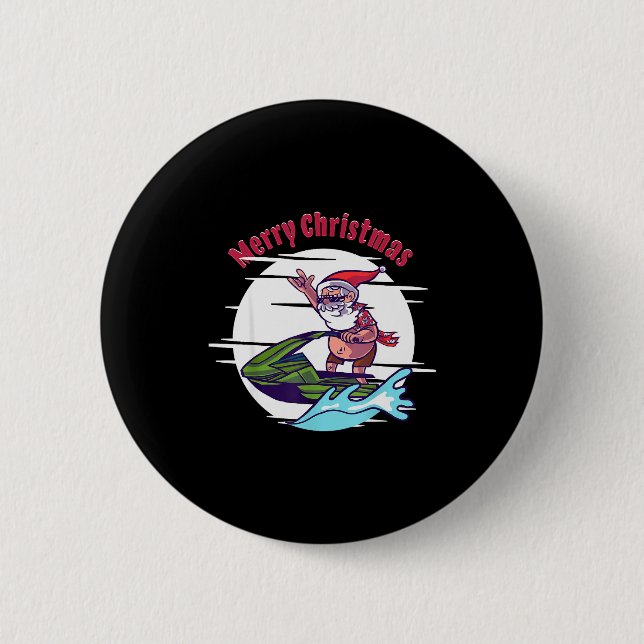 Merry Christmas Santa Jet Ski Watersrts  6 Cm Round Badge (Front)