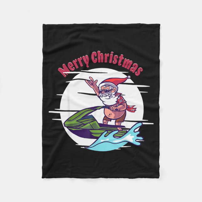 Merry Christmas Santa Jet Ski Watersrts  Fleece Blanket (Front)